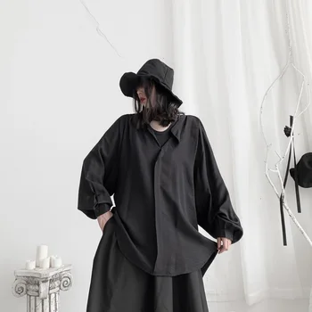 

Women White Pleated Split Big Size Blouse New V-neck Long Sleeve Loose Fit Shirt Fashion Tide Spring Utumn 2020 19-a604