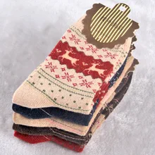 5 пар Осень Зима теплые женские носки Рождество Золотой олень Кролик Шерсть Смешные носки Харадзюку