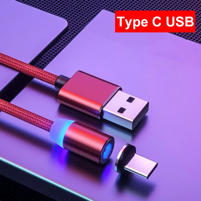ONEVAN usb-кабель для зарядки Магнитный штекер зарядного устройства 2.4A type-C Micro usb-кабель светодиодный нейлоновая строка данных для Android, Apple Xiaomi iPhone - Цвет: Red For Type-C