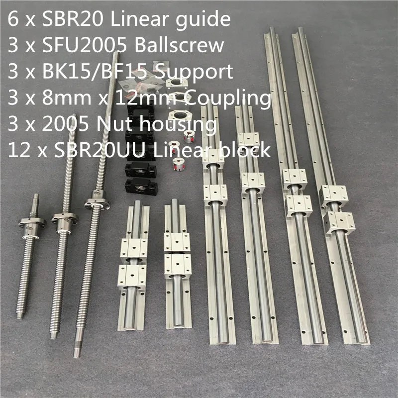 US $353.40 SBR 20 Linear Guide Rail 6 Set SBR 203007001100mmBallscrew Set RM2005 SFU20053507501150mmBKBF15 CNC Parts