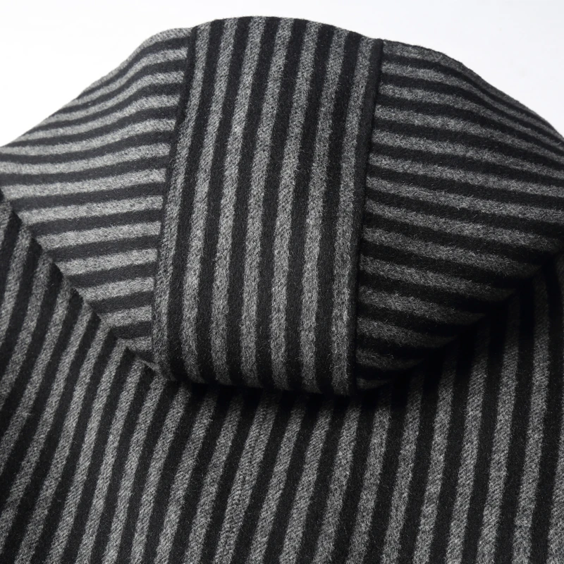 Autumn Winter Double Sided Wool Coats Top Quality Warm Hooded Striped Long Jackets casaco D-04-19525 MF642
