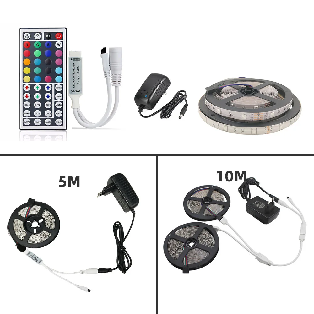 5 м 10 М 5050 SMD светодиодный водонепроницаемый RGB Светодиодная лента постоянного тока 12 В гибкая светодиодная лента ТВ фоновое освещение с ИК-пультом дистанционного управления