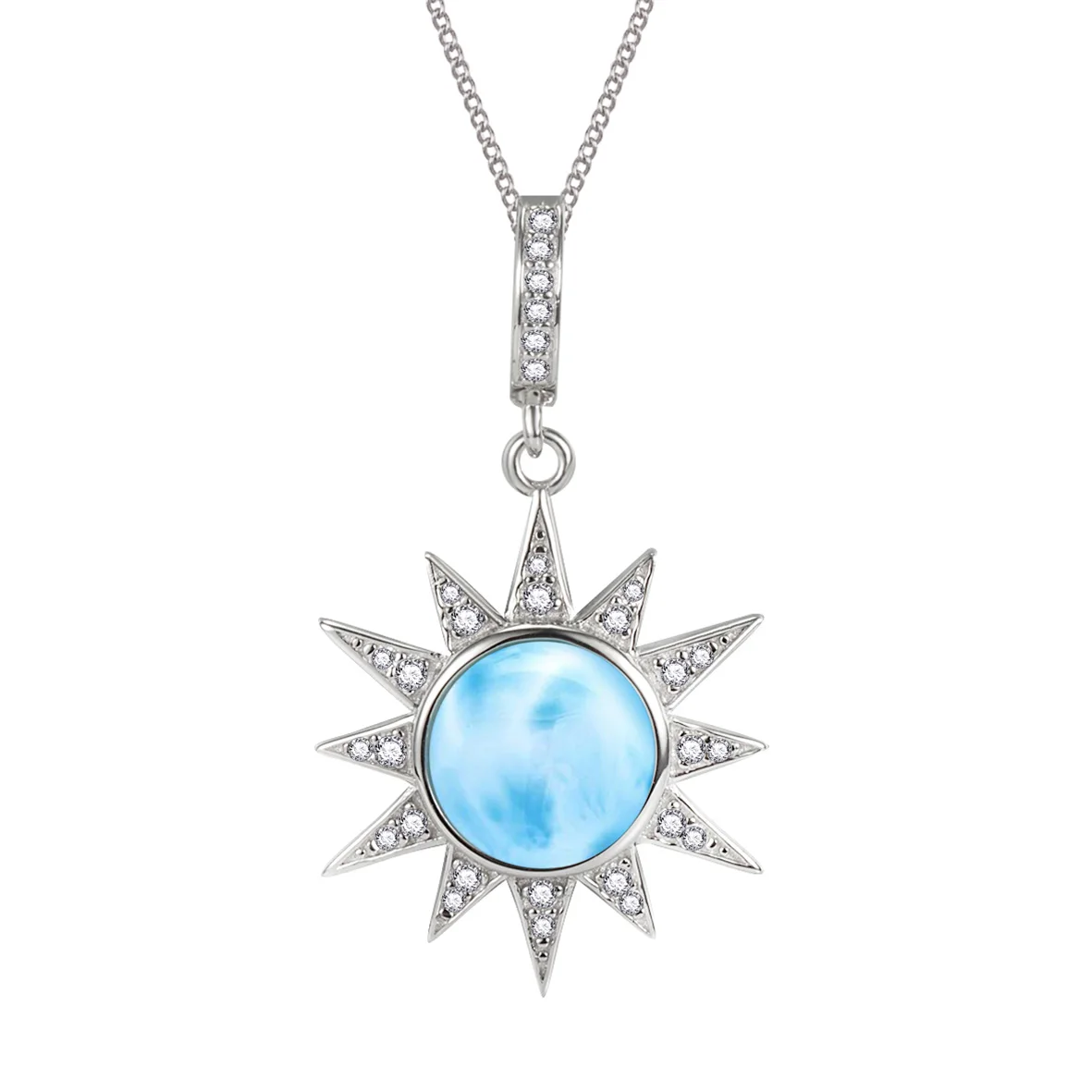 Larimar Jewelry 925 Sterling Silver Natural Dominica Sun Pendant Necklace For Women Gift | Украшения и аксессуары