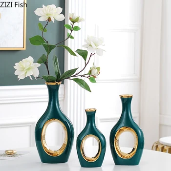 

MODERN GREEN HOLLOW CERAMIC VASE LIVING ROOM WINE CABINET FLOWER ARRANGEMENT DECORATION CRAFTS ART FLOWER VASE HOME DECORATION