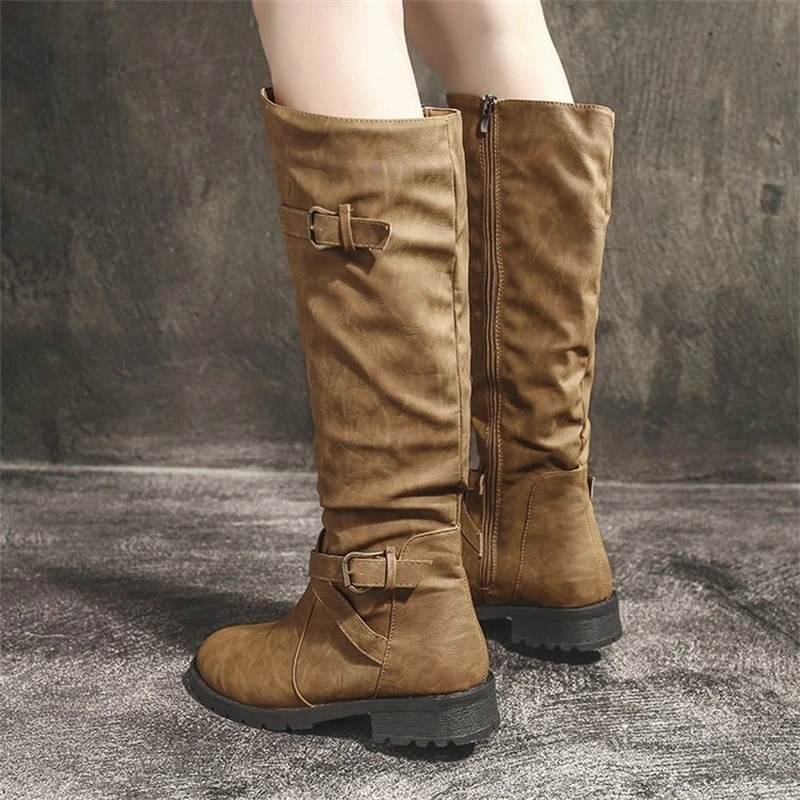 de tacón bajo mujer, femeninos de tacón grueso, botas medianas de otoño e invierno, 41|Botas a media pantorrilla| - AliExpress