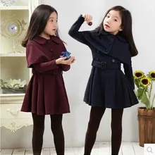 Осеннее платье для девочек-подростков 3, 4, 5, 6, 7, 8, 9, 10, 11, 12 лет, с короткой накидкой, однотонное Элегантное зимнее платье с длинными рукавами, vestidos, для девочек