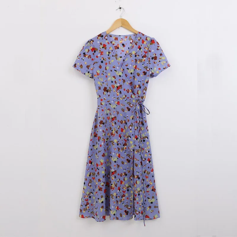 Женское платье Vestidos винтажные платья в горошек Nw дамские Модные платья с v-образным вырезом и коротким рукавом с поясом на шнуровке модное летнее платье Сарафан