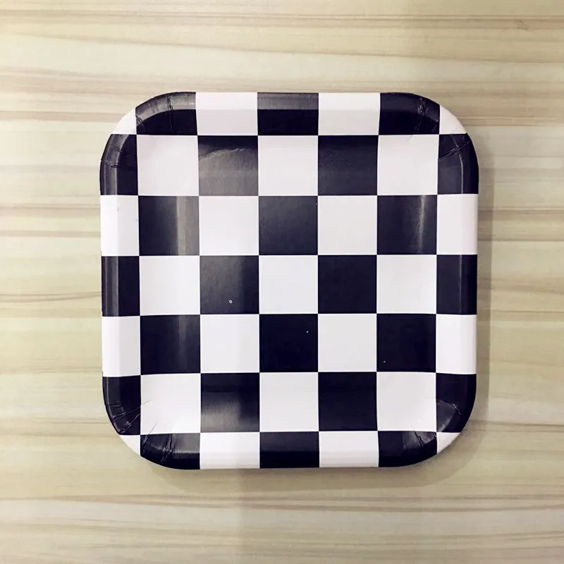 10pcs plates Черный белый гоночный автомобиль украшение для вечеринки Servies шахматы одноразовая посуда набор клетчатый флаг вечерние наборы; детский душ деко для детей - Цвет: 10pcs plates