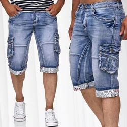 Pantalones vaqueros cortos para hombre, ropa de calle informal de verano, pantalones vaqueros de Hip Hop con bolsillo, pantalones vaqueros ajustados, pantalones cortos azules, 2021