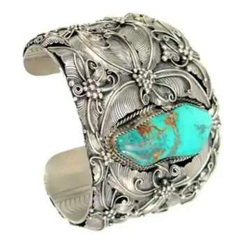 

Fashion pop Indian open ring retro neutral Bracelet Thai silver Color blue turquoise Butterfly Bracelet