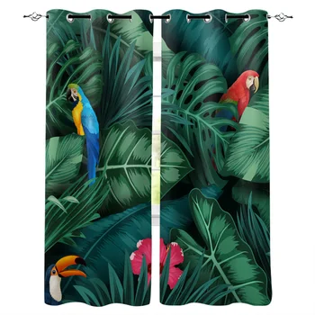 

Summer Tropical Plant Parrot Pattern Window Curtains Polyester Fabric Living Room Curtain Home Decor