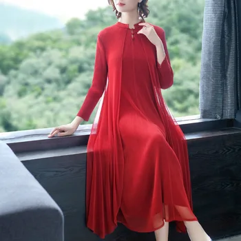 

Large Red Dress Women's 2020 Spring And Autumn New Middle-aged Fake Two Belly Covering Dress