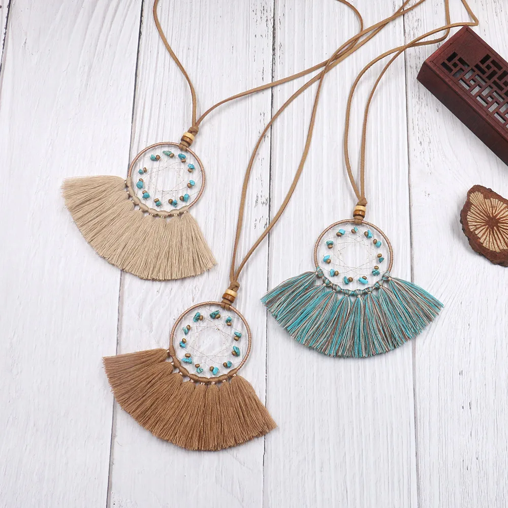 

Europe And America Fashion Dreamcatcher Necklace Hot Selling Accessories Long Tassels Pendant Necklace Turquoise Accessories Bat