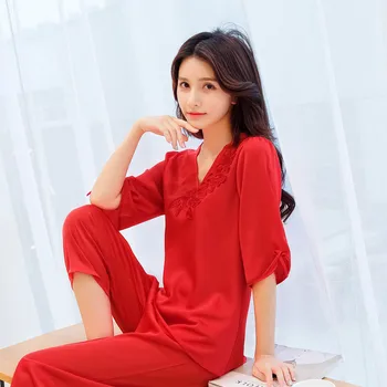 

Lisacmvpnel Summer New Half Sleeve Pajamas Women's Long Sleeve Thin Silk Large Size Loose Cute Sweet Pyjamas