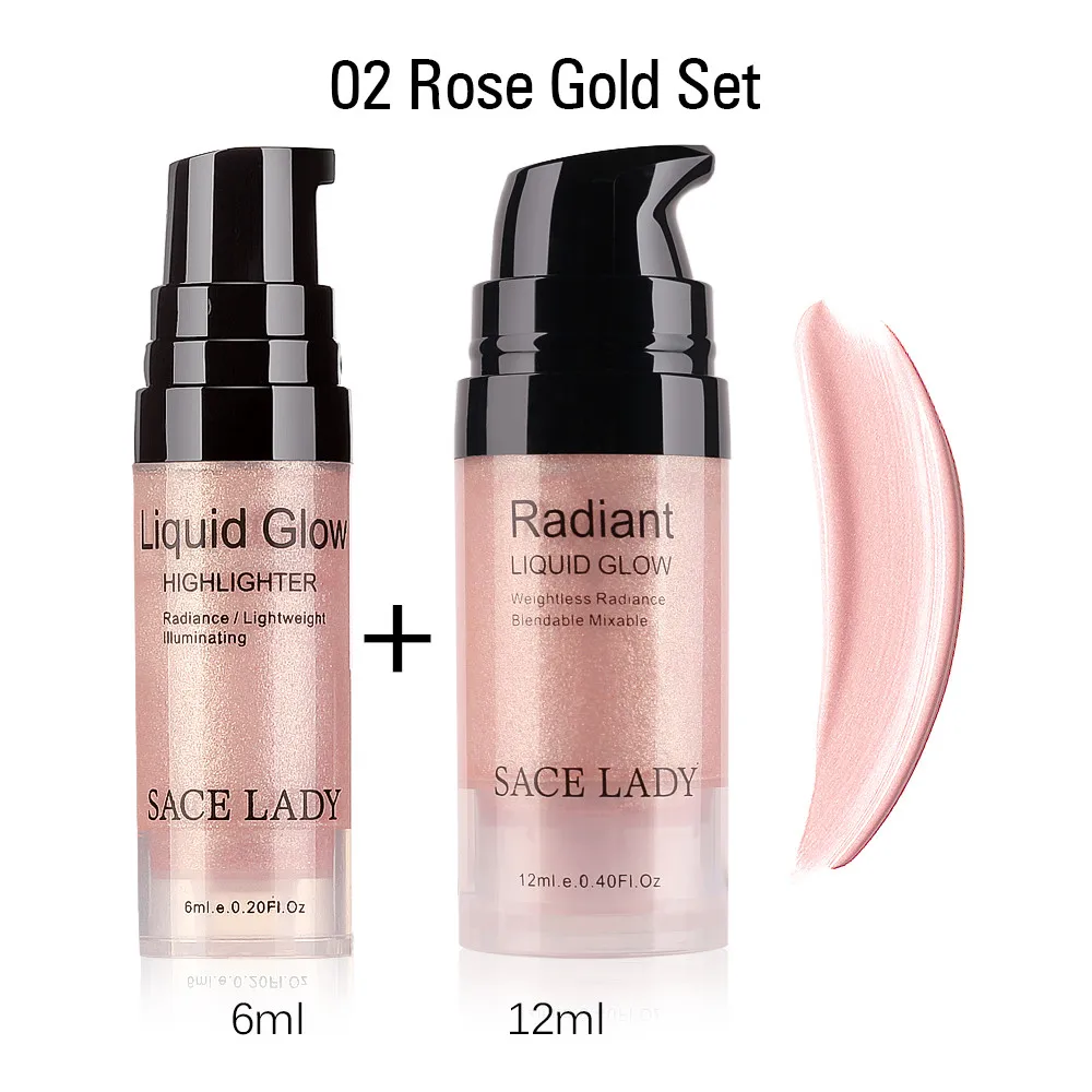 05 Rose Gold Set SACE LADY Glitter Liquid Highlighter 3D Face Illuminator Professional Shimmer Glow Make Up Cream Facial Bronzer Contour Cosmetic - Цвет: 05 Rose Gold Set