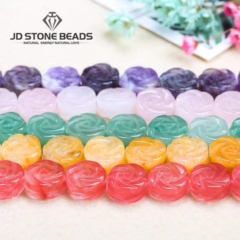 

15pcs /Lot New Pink Quartz Aventurine Rose Flower Flat Round Natural Stone Spacer loose Beads For Jewelry Making Diy Bracelets