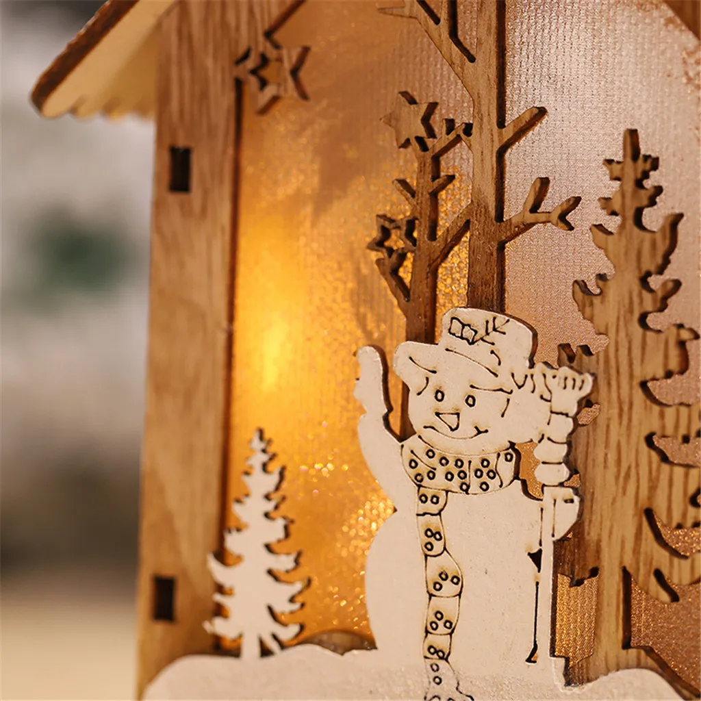 Бантики на елку светодиодный свет деревянные, подвесные дома забавная Рождественская елка висячие украшения светящиеся деревянные дома праздничные украшения