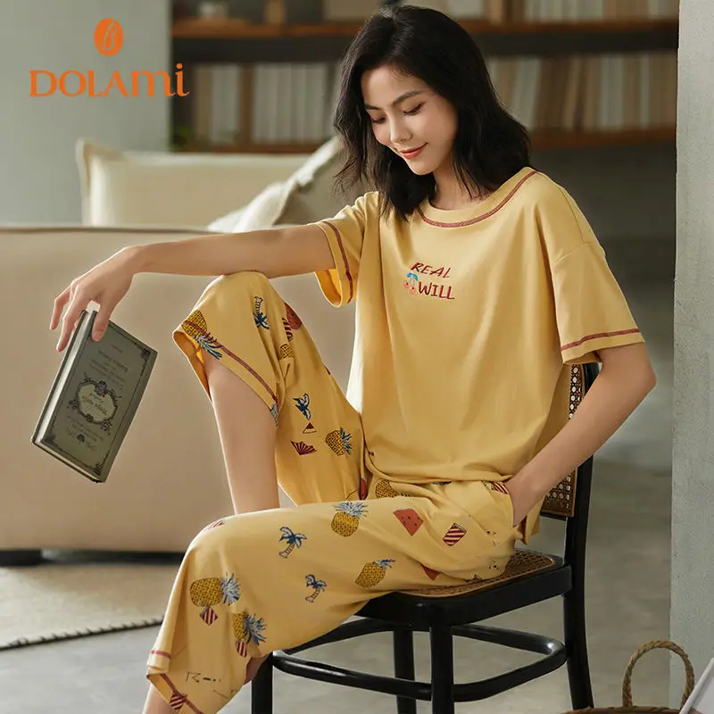

2020 Summer Women Comfortable Cute Pajama Set Girl Print Pyjama Set Short Sleeve Sleepwear Suit Women Nightshirt Sets