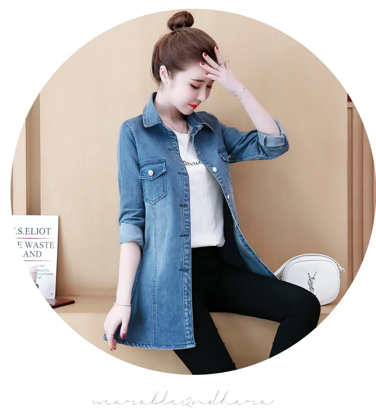92 Photo Shoot Slim Fit Jeans Coat Women's Mid-length Autumn Clothing New Style Cardigan Korean-style Embroidery Long-sleev