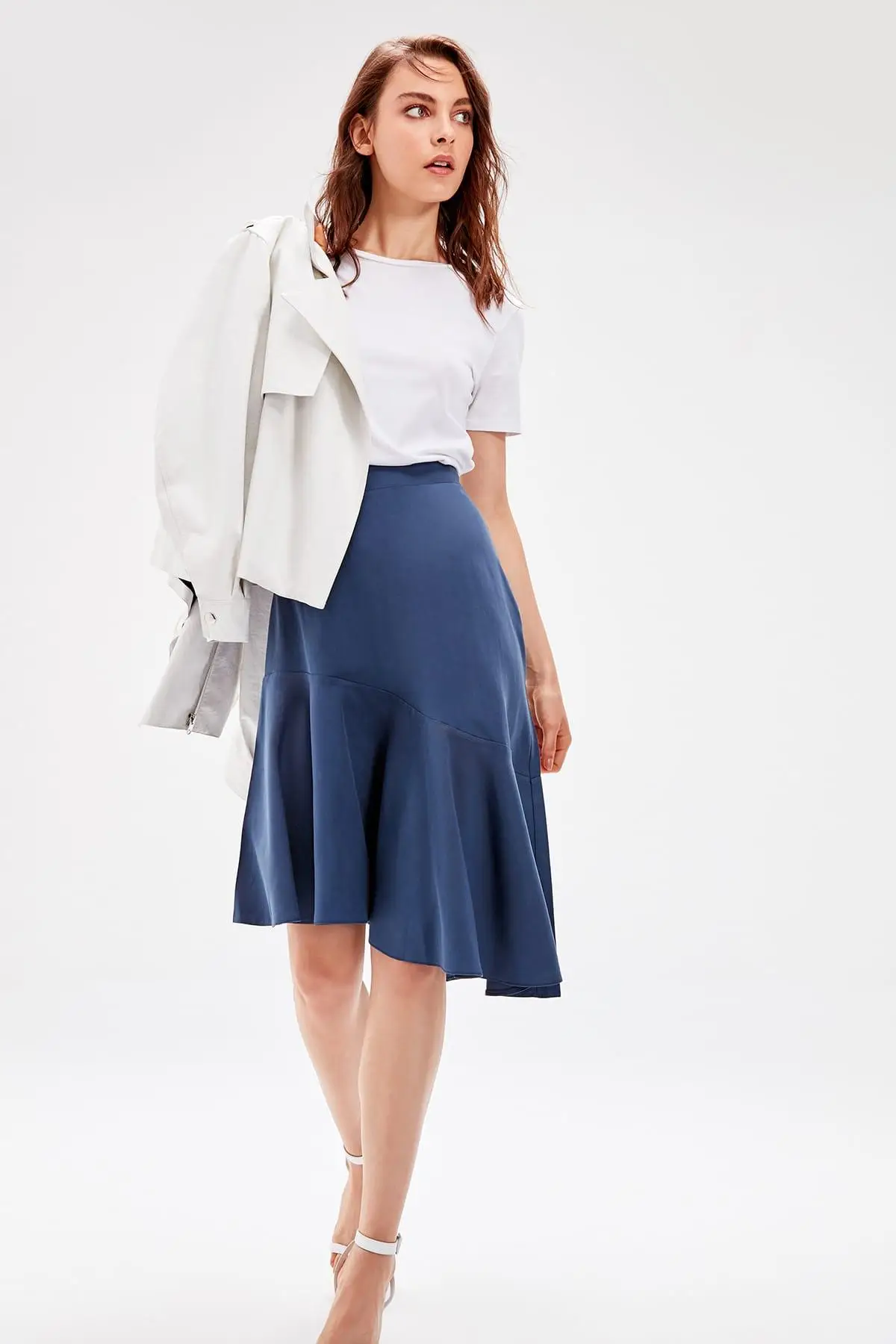 Trendyol синяя Асимметричная юбка TWOAW20ET0087