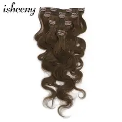 Isheeny 14 "16" 18 "Remy Клип В пряди человеческих волос для наращивания 7 шт./компл. средства ухода за кожей волнистые клип в полной