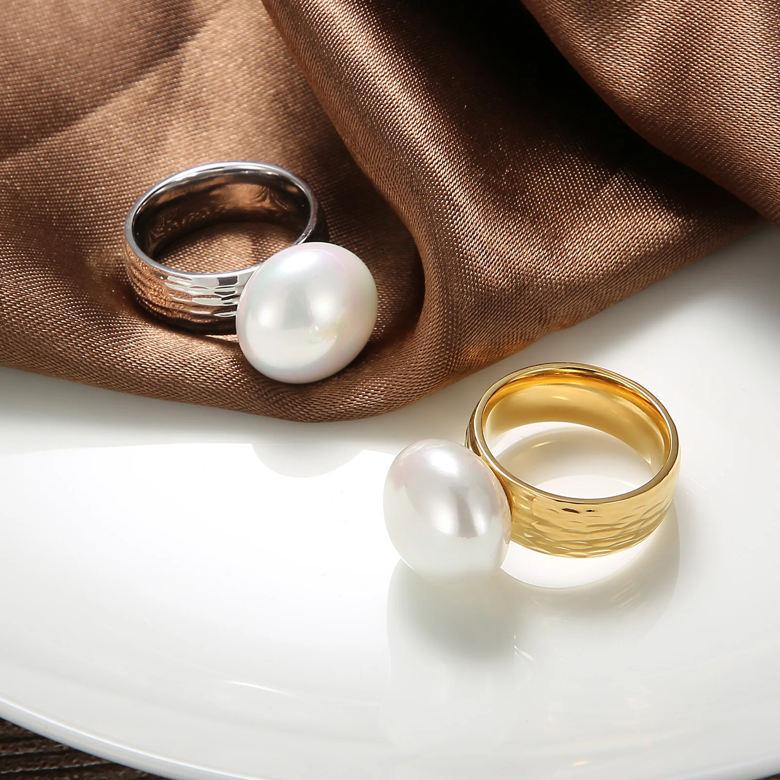 Stainless Steel Rings: KALEN Fashion Stainless Steel Rings for Women Gold Color Black Imitation Pearl Charm