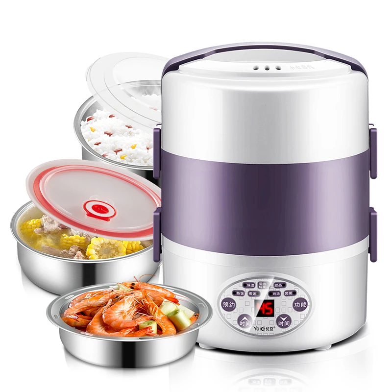2L Electric Lunch Box 3 Layer Multifunction Steam Heating Rice Cooker with Steamer Portable Insulation Food Container Warmer Rice Cooker Electric Cooker Electric Cooking Pot