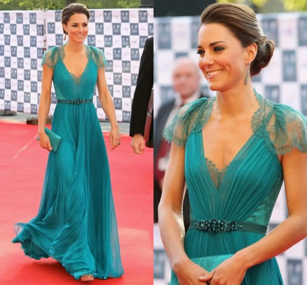 

New Sheer with cap Sleeves Evening Gowns Formal Celebrity Red Carpet Dresses Lace Chiffon Evening Dresses Vestidos de Festa