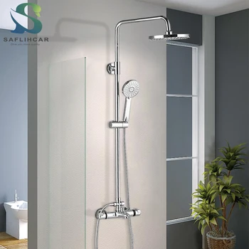 

Polished Chrome Thermostatic Shower Faucet Set ABS Top Spray and ABS Shower Bring Down The Water Thermostatic Bathroom Faucet