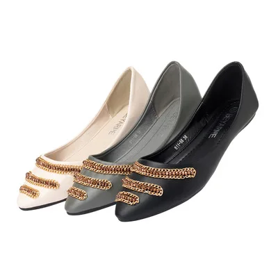 

Spring New Products Shoes Handmade Beaded Gold-Tone Chain Korean-style WOMEN'S Shoes Soft Bottom Soft Surface Pointed-Toe Flat T