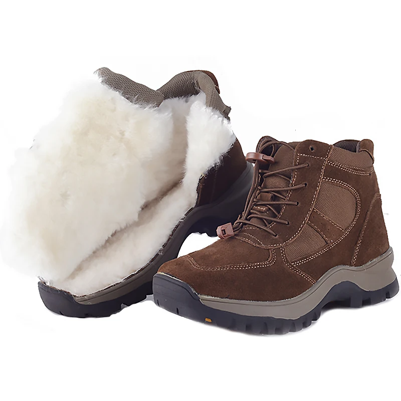 Natural Wool Snow Shoes Men Boots Genuine Leather Snow Boots Men Size 38-46 Warmest Skidproof Mens Winter Footwear Botte Homme