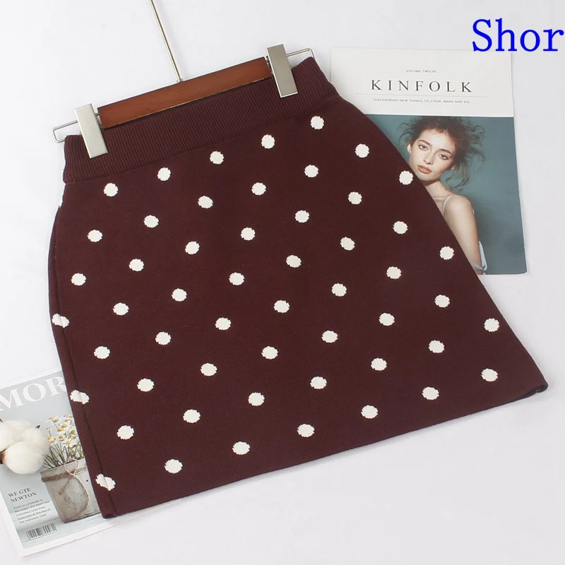 short coffee 342 ONLYSVTER, толстая Женская Осенняя Зимняя юбка-карандаш, Толстая теплая длинная трикотажная юбка-свитер в горошек, женская черная юбка - Цвет: short coffee 342