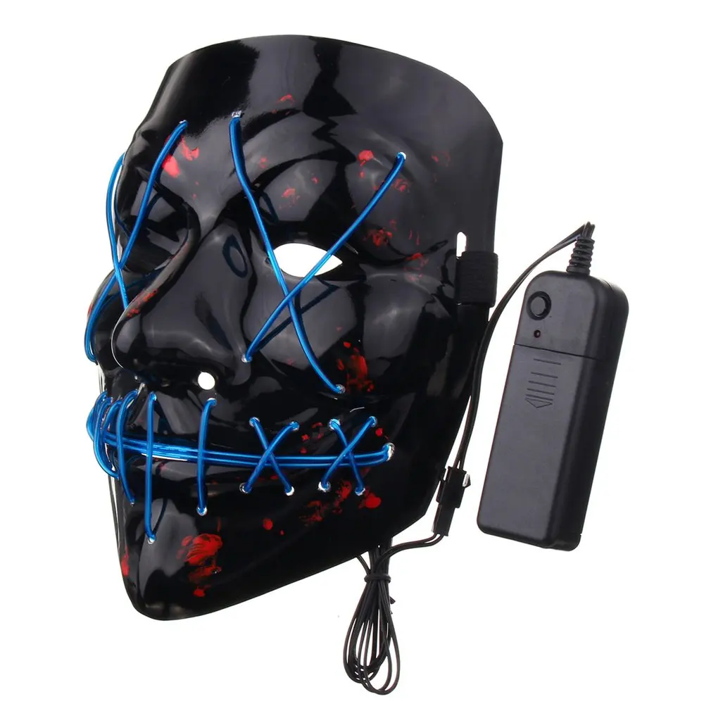 blue Funny LED Light Up Flash Mask Halloween Party Night Club Festival Men Women Costume Cosplay LED Novelties Mask DJ Mask - Цвет: blue