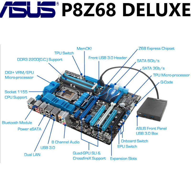 ASUS P8Z68 DELUXE 100% Original motherboard LGA 1155 Core i7 i5 i3 DDR3 32GB USB3.0 USB2.0 Z68 Desktop Computer Mainboard Used