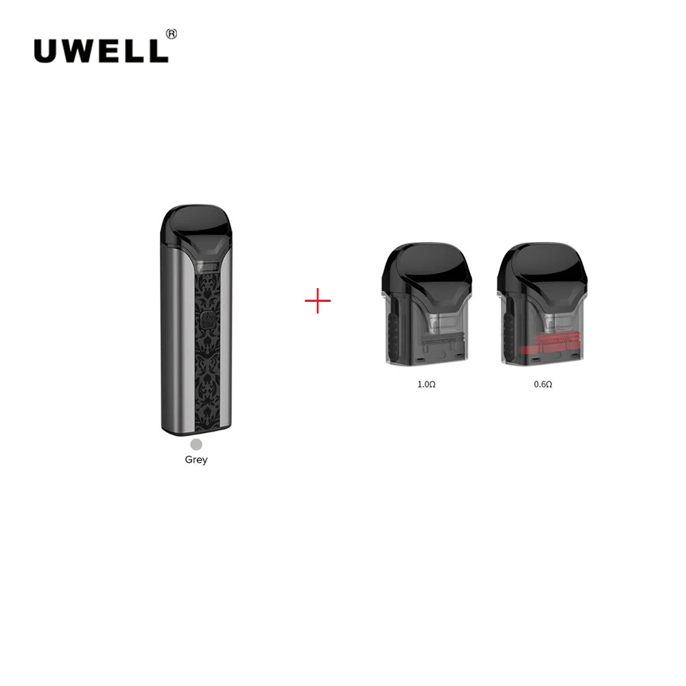 Uwell Crown Pod Комплект с 2 шт. Корона картридж 0.6ohm/1ohm электронная сигарета Vape Pod Kit vs Caliburn Vinci x - Цвет: Gray