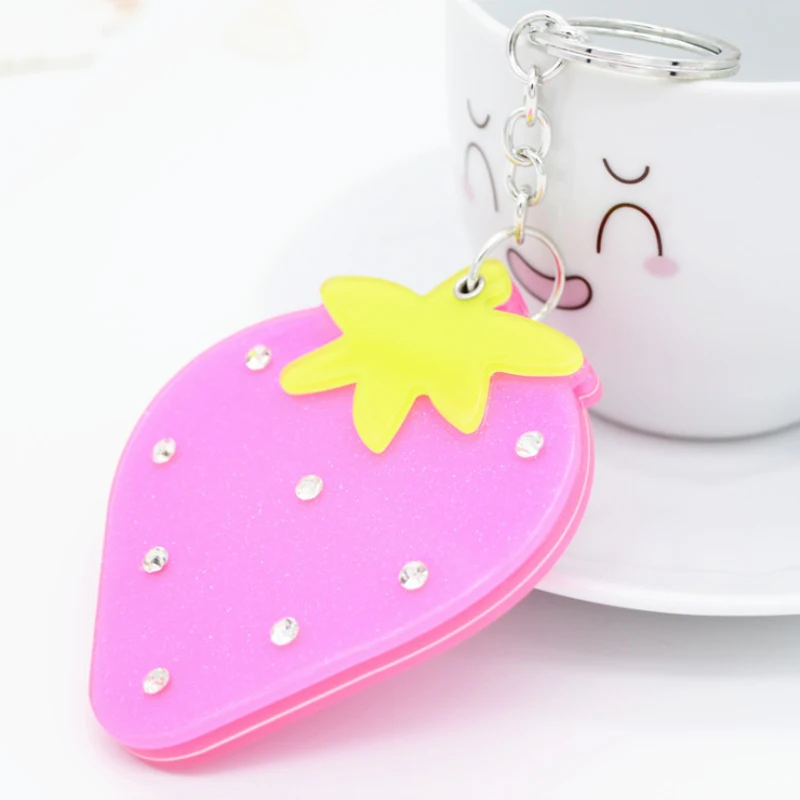 pink Акриловый макияж зеркало мультфильм фрукты Клубника портативный складной зеркальный мешок кулон брелок зеркало - Цвет: pink