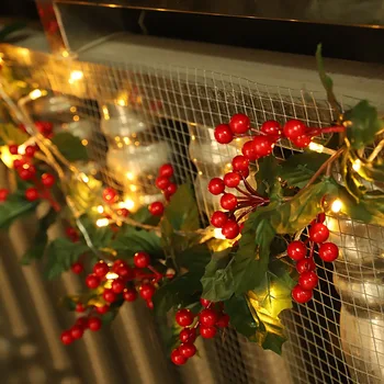 

Christmas Party Simulation Plant Leaves Red Fruit Rattan Mall Window Decoration Rattan 1.8M With Light String New 2020