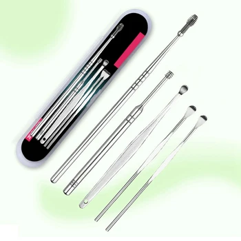 

5Pcs/Set New Ear Pick Set Stainless Steel Earpick Ear Wax Curette Remover Ear Cleaner Spoon Spiral Ear Clean Tool With Case