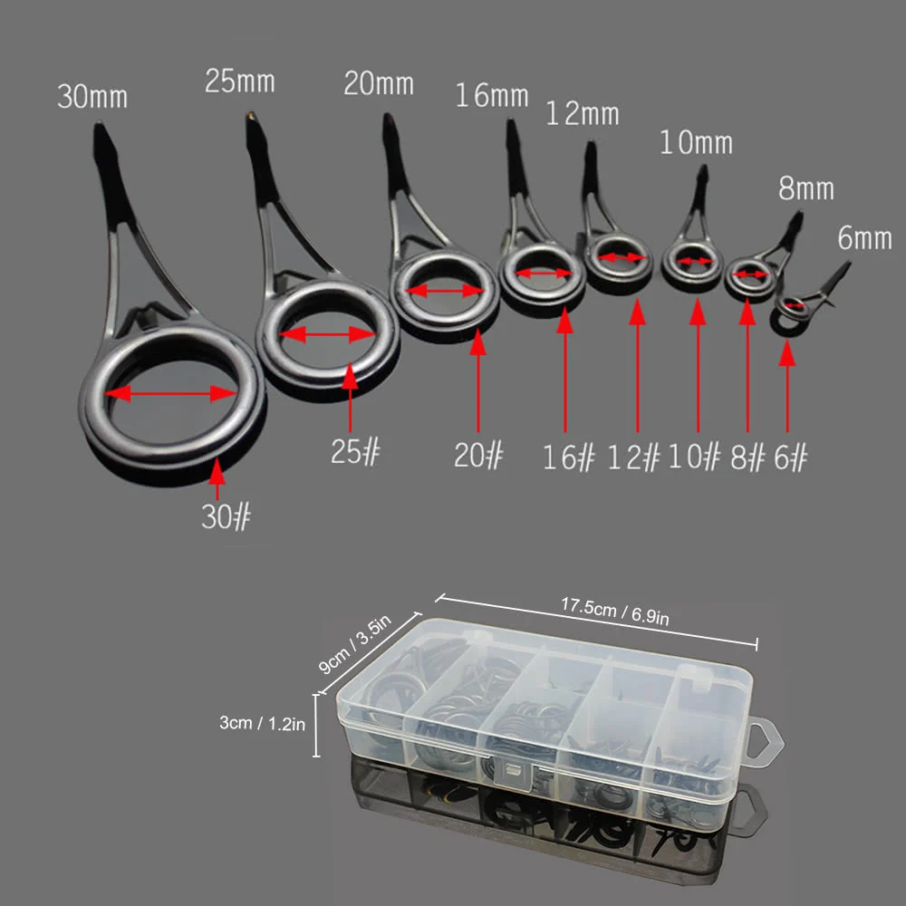 

75pcs Various Sizes Fishing Rod Guide Tip Fishing Line Spinning Guide Eyes Rings Tip Top Repair Kit Set