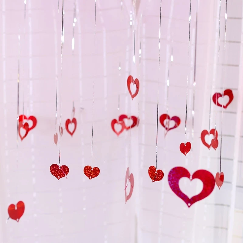 100pcs/lot Red Heart Laser Sequined Rain Balloon Pendant Romantic Wedding Room Birthday Party Decoration Balloon Accessories