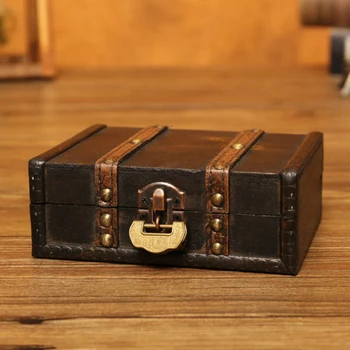 

Wooden Jewelry Treasure Chest Collectibles Trinket Photos Lock Storage Case