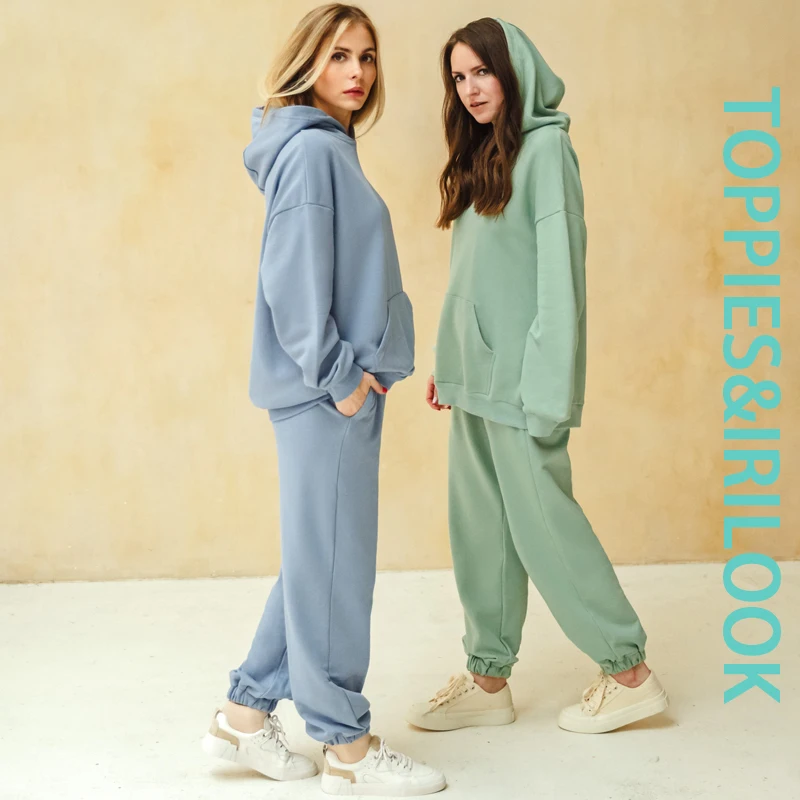 Women Hoodies Tracksuits Jacket Pullovers Lounge-Wear Sweatpants Two-Piece Toppies Female