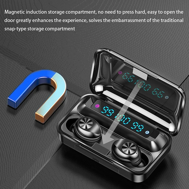 F9 10 Bluetooth 5 0 Earphone Wireless Sports Waterproof Three Display Earphone with Microphone for Iphone Android