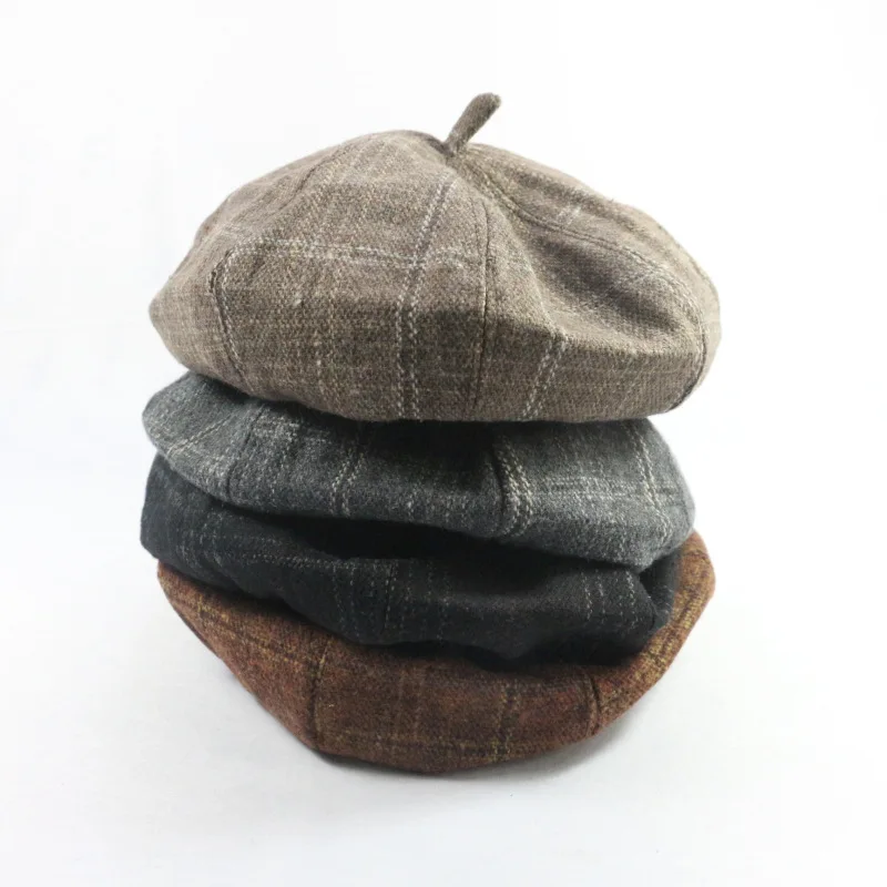 Style Retro British Style Plaid Pattern Beret Hat Female Autumn And Winter New Style Fashion Painter Cap
