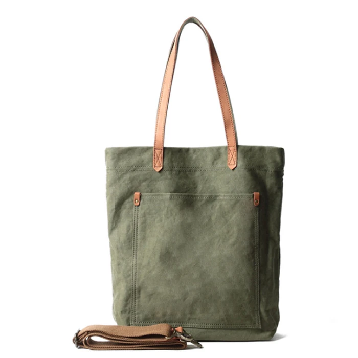 Retro Women Canvas Cotton Shoulder bag, High quality girl's crossbody bags with premium leather handle and Large Capcity - Цвет: Green