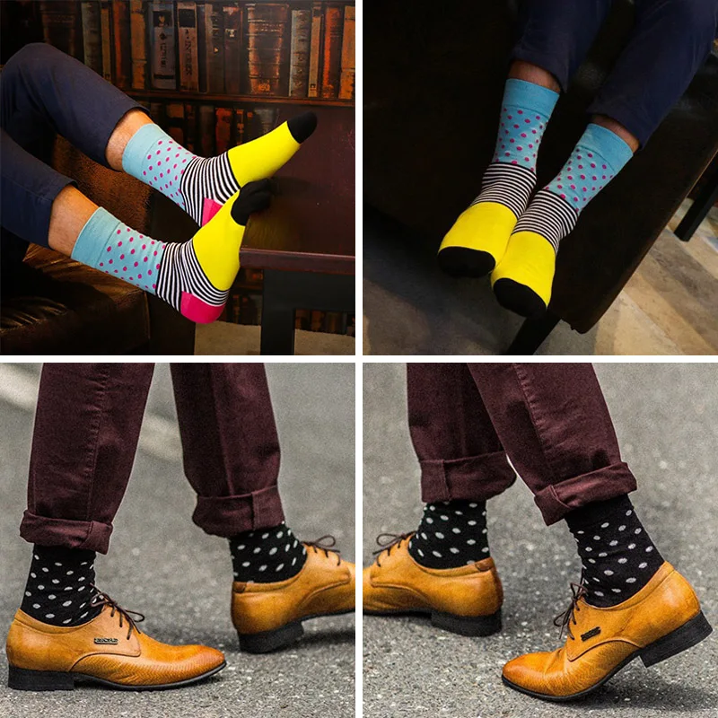 

Downstairs Classical Dot Stripe Harajuku Happy Socks Men British Style Streetwear Hip Hop Crew Long Calcetines for Men Gift