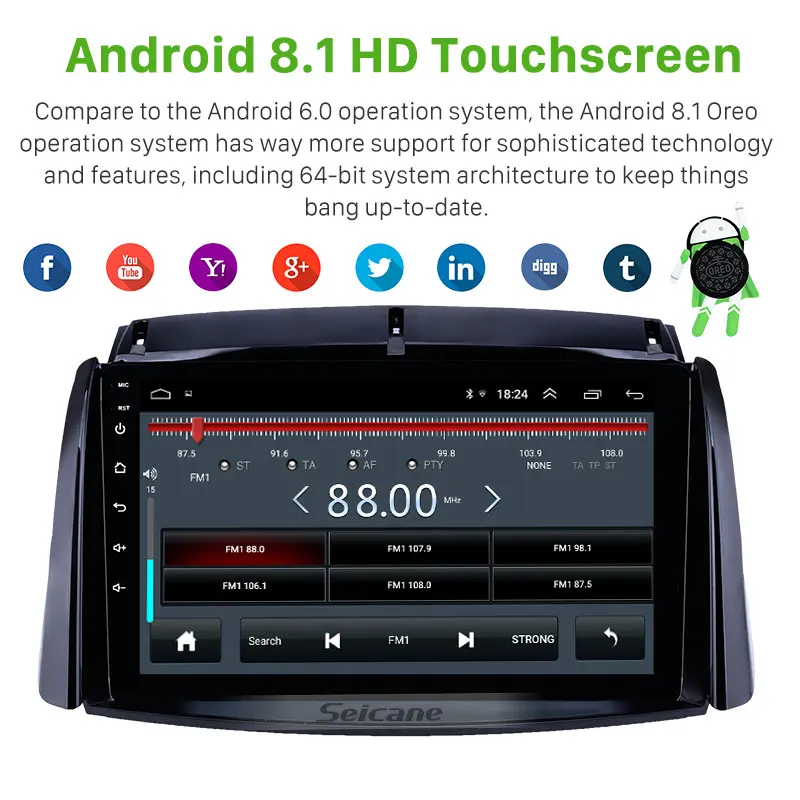 Seicane 9 дюймов Android 8,1 автомобильный блок радио для 2009- Renault Koleos gps навигация USB AUX поддержка Carplay DVR OBD Цифровое ТВ