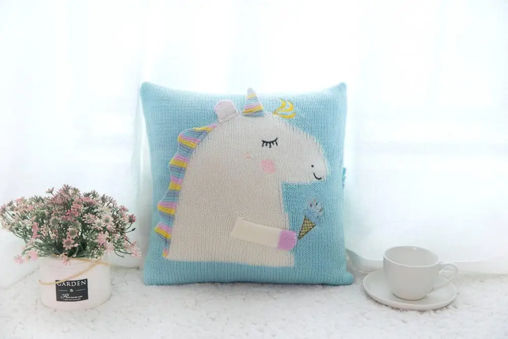 green pillow Ins/Популярная Одежда Мягкий мультфильм Подушка Единорог Одеяло в виде животных, Очаровательная толстовка с капюшоном детский плед диван-кровать путешествия пледы вязаное одеяло подарок для ребенка - Цвет: green pillow
