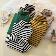 

2021 Knitted Women turtleneck Sweater Pullovers Autumn Winter Basic Women high neck Striped Sweaters Pullover Slim female top