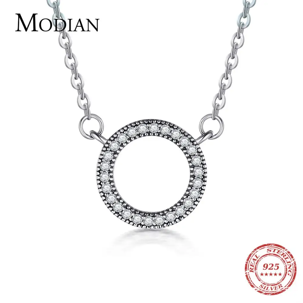 Modian 925 Sterling silver Hearts pendant Fashion Classic Brand Clear Cubic Zirconia Circle Necklace For Women Luxury Jewelry